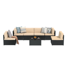 AECOJOY 7 Piece Outdoor Patio Furniture Set, Black & Beige