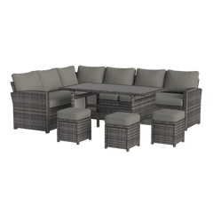 AECOJOY 7 Pieces Outdoor Wicker Rattan Dining Sofa Set, Grey