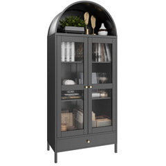 AECOJOY 73'' Kitchen Pantry, Metal Arched Storage Cabinet, Modern Display Bookcase China Cabinet