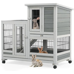 AECOJOY Indoor Rabbit Hutch with 2 Deeper No Leak Trays & 4 Casters