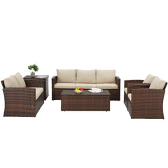 AECOJOY 7 PCS Outdoor Patio Furniture Sets with 2 Storage Boxes, Beige