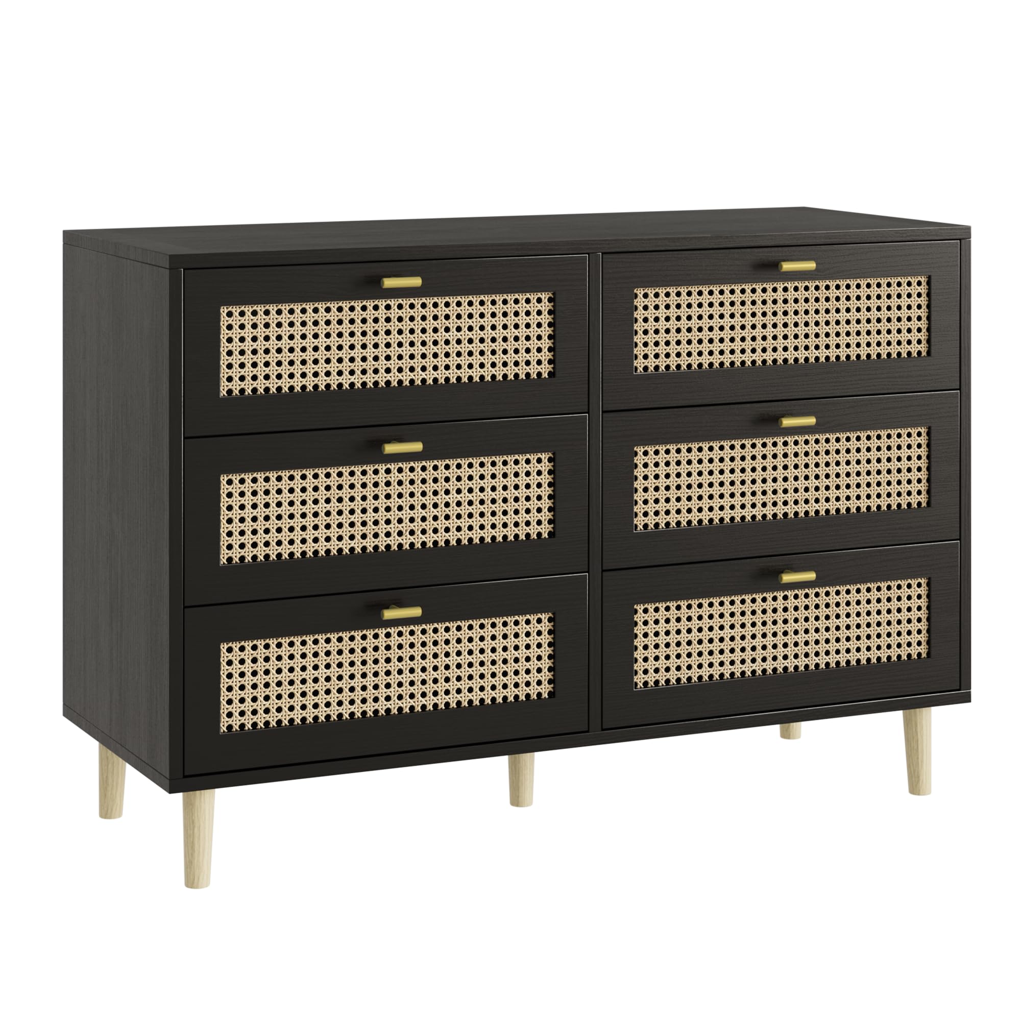 AECOJOY 6 Drawer Rattan Dresser for Bedroom, Black AECOJOY 6 Drawer Rattan Dresser for Bedroom, Black