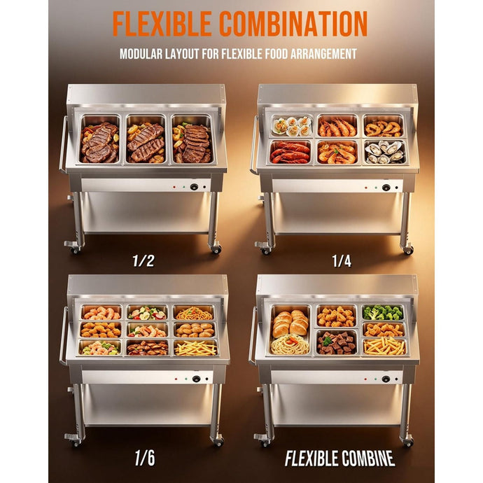 AECOJOY Commercial Food Warmer - 1500W Electric Steam Table with 6x10QT ...