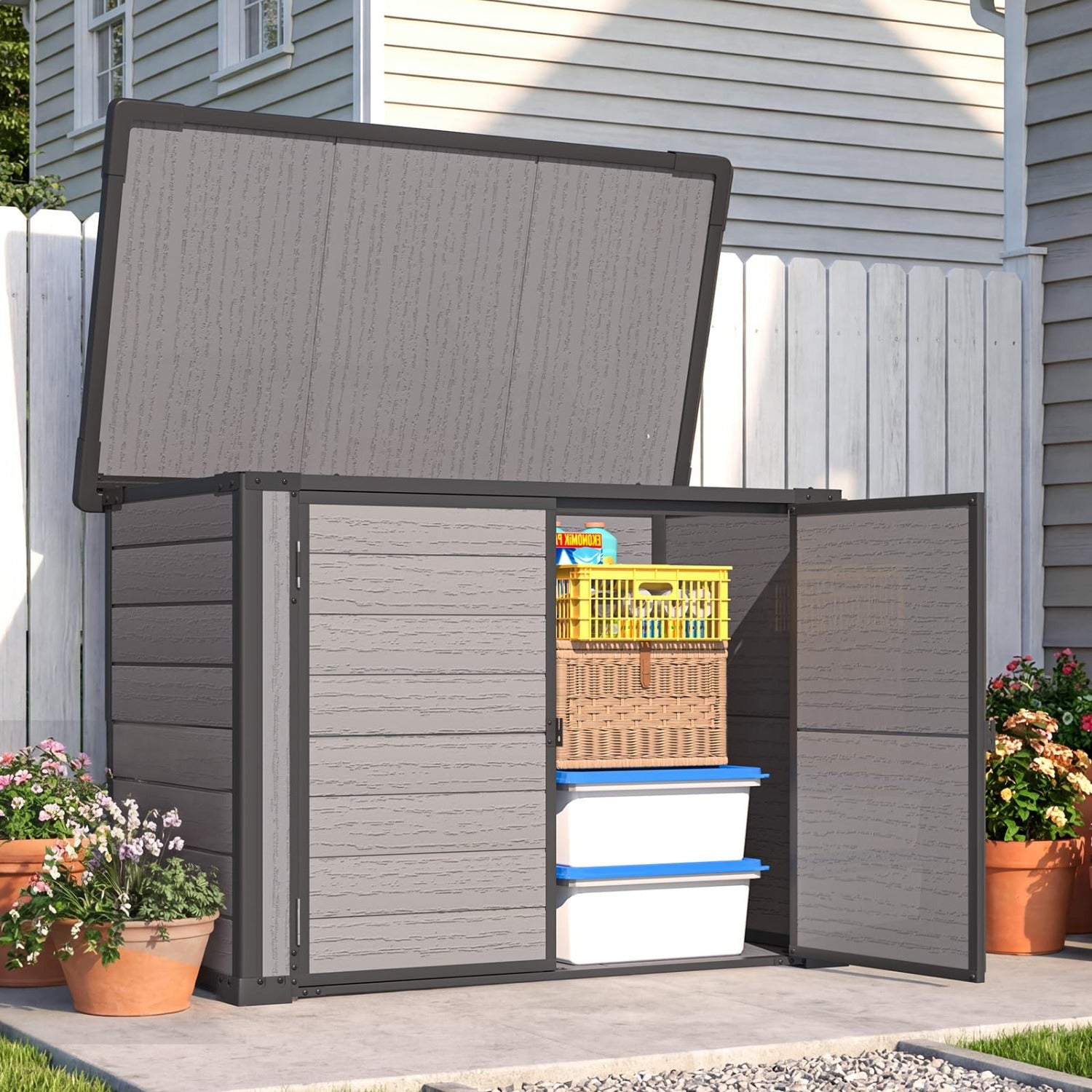 AECOJOY Resin Outdoor Storage Cabinet - 23 Cu.Ft Weatherproof Plastic ...