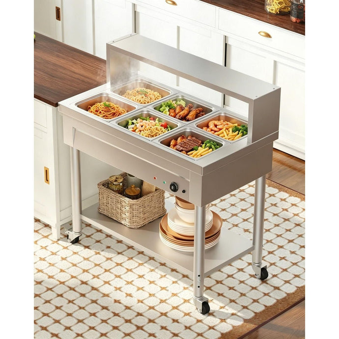 AECOJOY Commercial Food Warmer - 1500W Electric Steam Table with 6x10QT ...