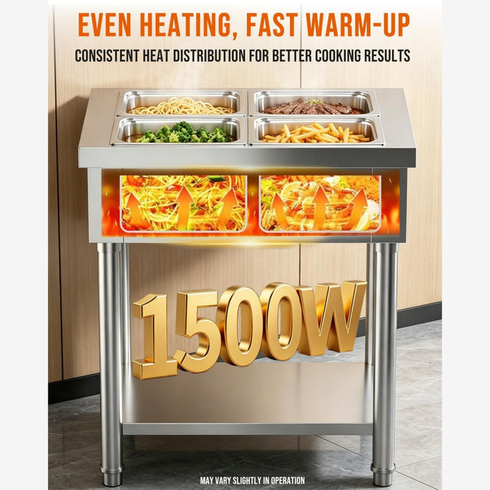AECOJOY Commercial Food Warmer - 1500W Electric Steam Table with 4x10QT ...