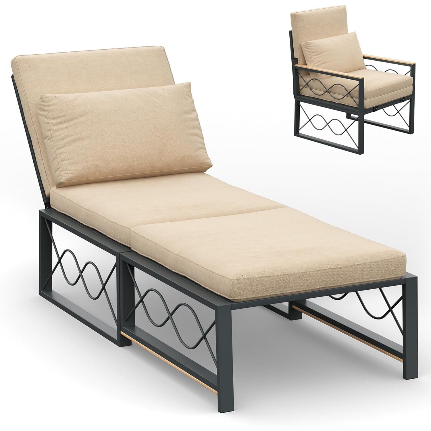 AECOJOY Outdoor Metal Chaise Lounge Chair, Convertible Patio