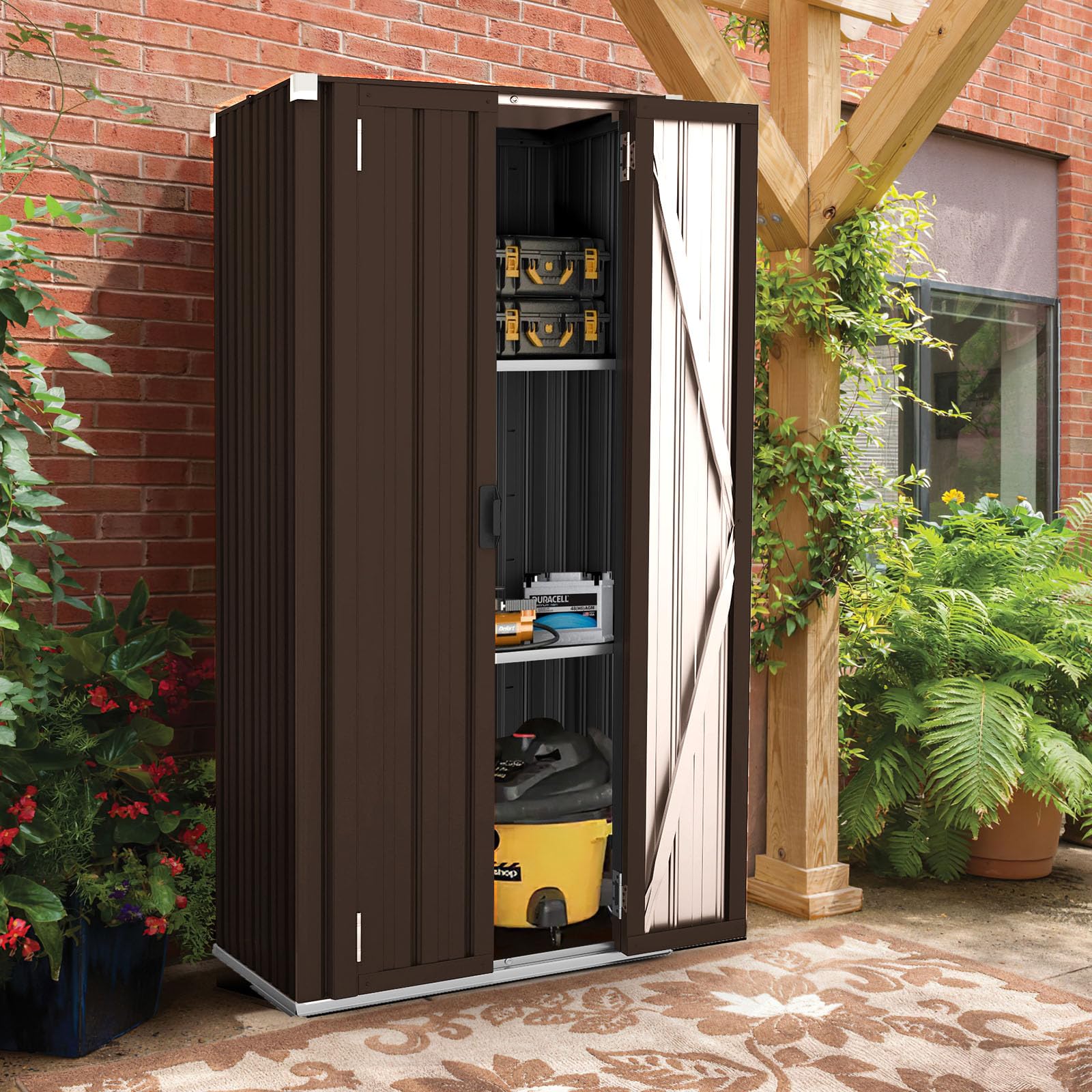 AECOJOY Outdoor Storage Cabinet Waterproof with Shelves, Brown