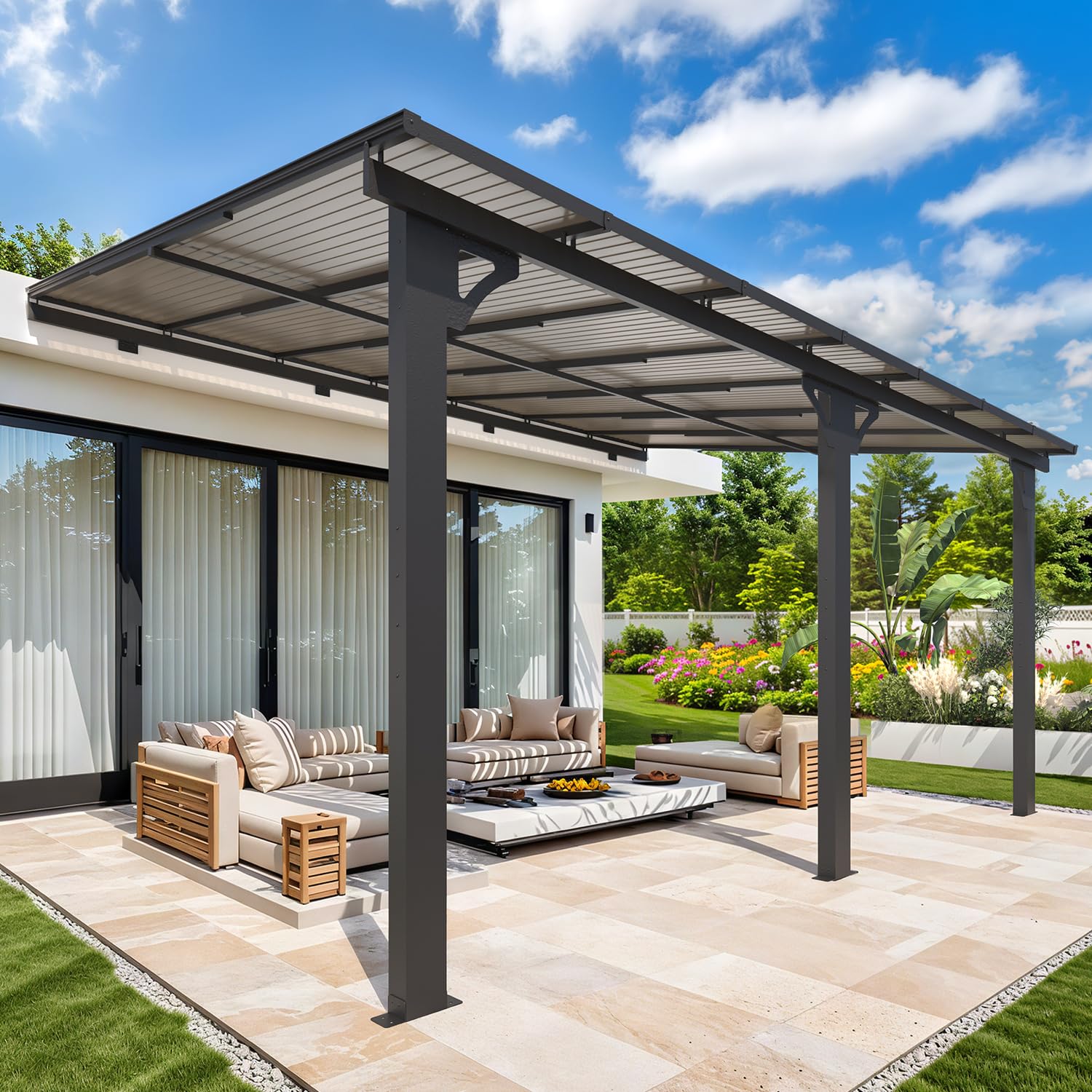 AECOJOY 14'x10' Adjustable Height Wall-Mounted Gazebo - Heavy Duty ...