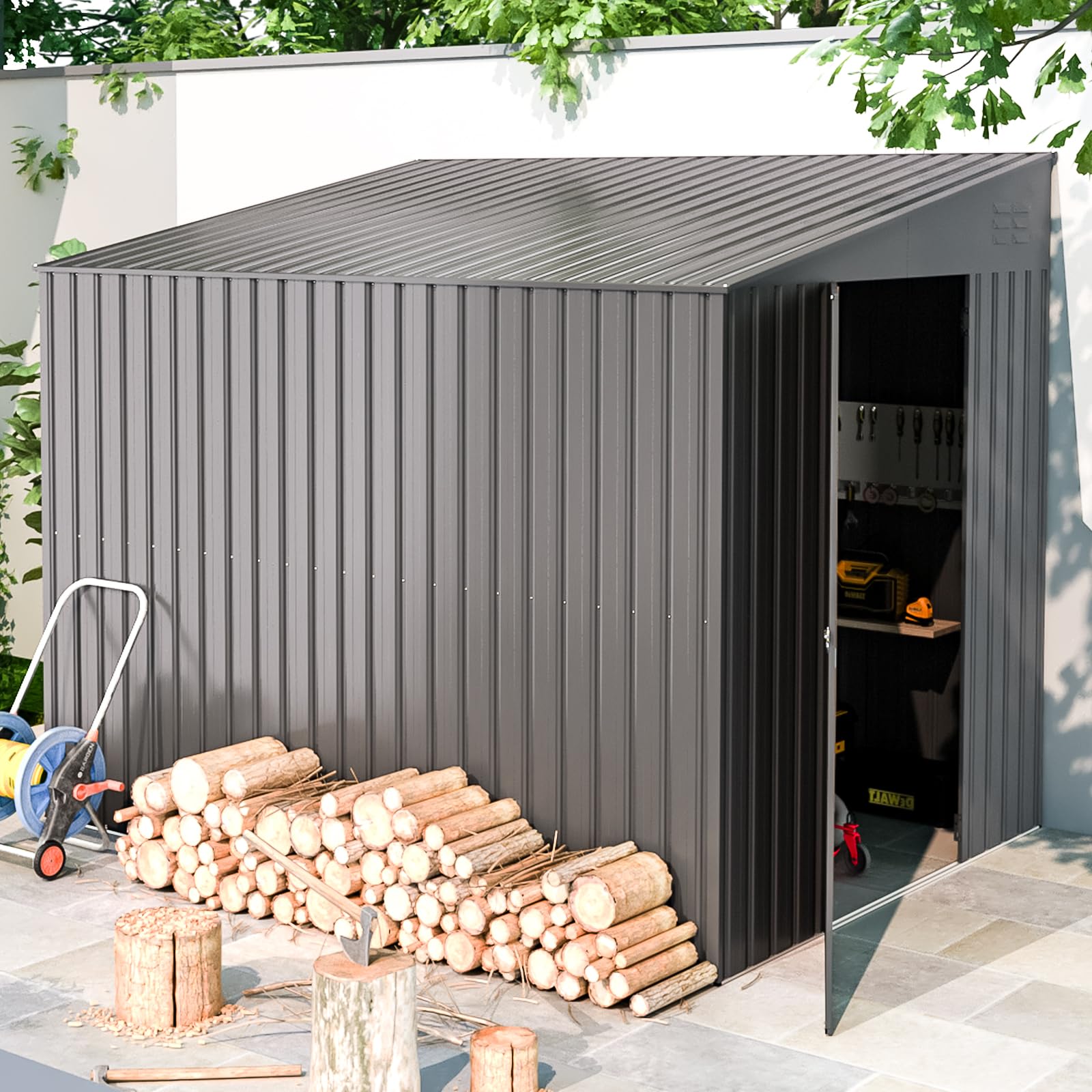 AECOJOY 6'x8' Lean to Shed Outdoor Storage Shed, Dark Gray – Spacious ...