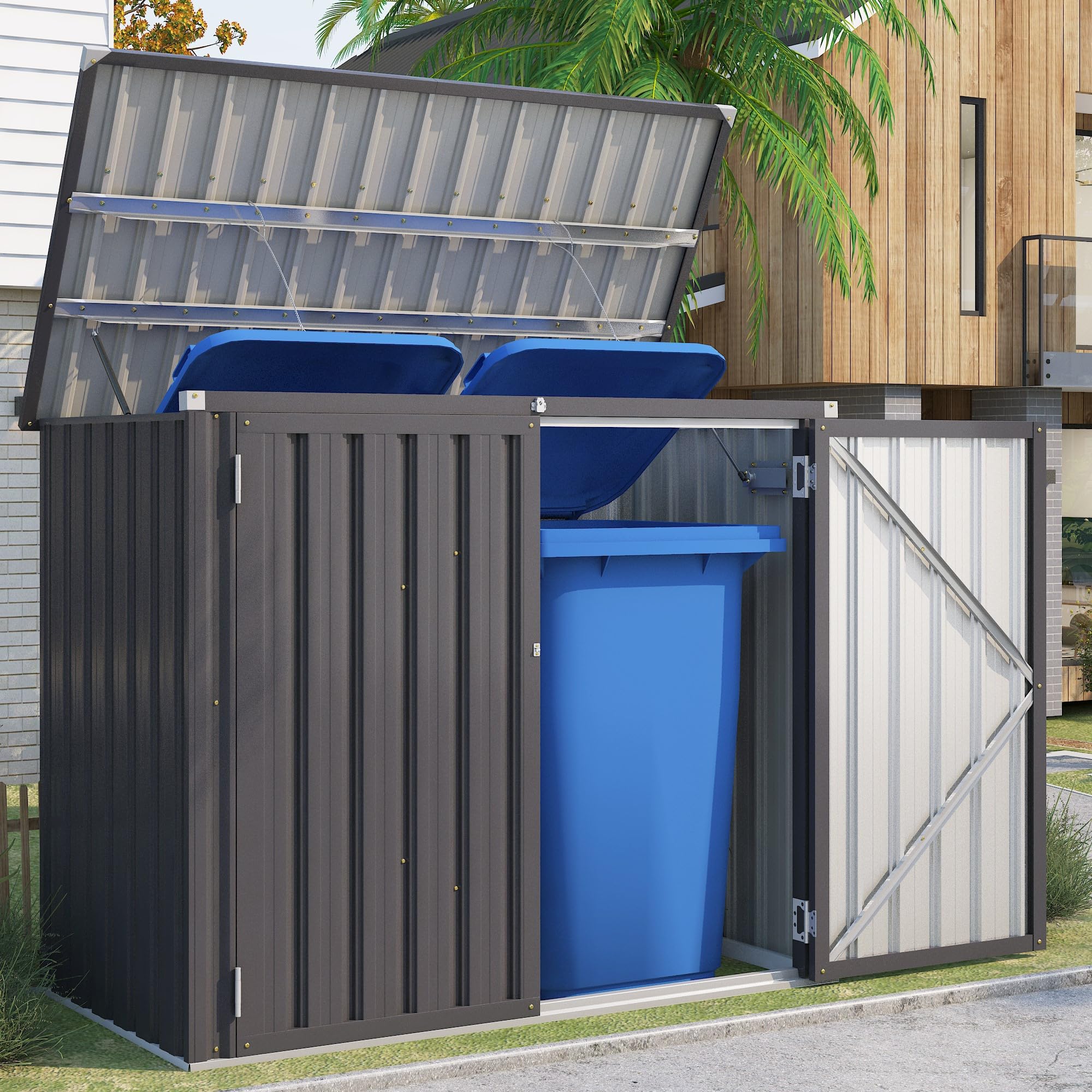 AECOJOY 3'x5' Outdoor Horizontal Trash Can Storage Shed, Dark Gray ...