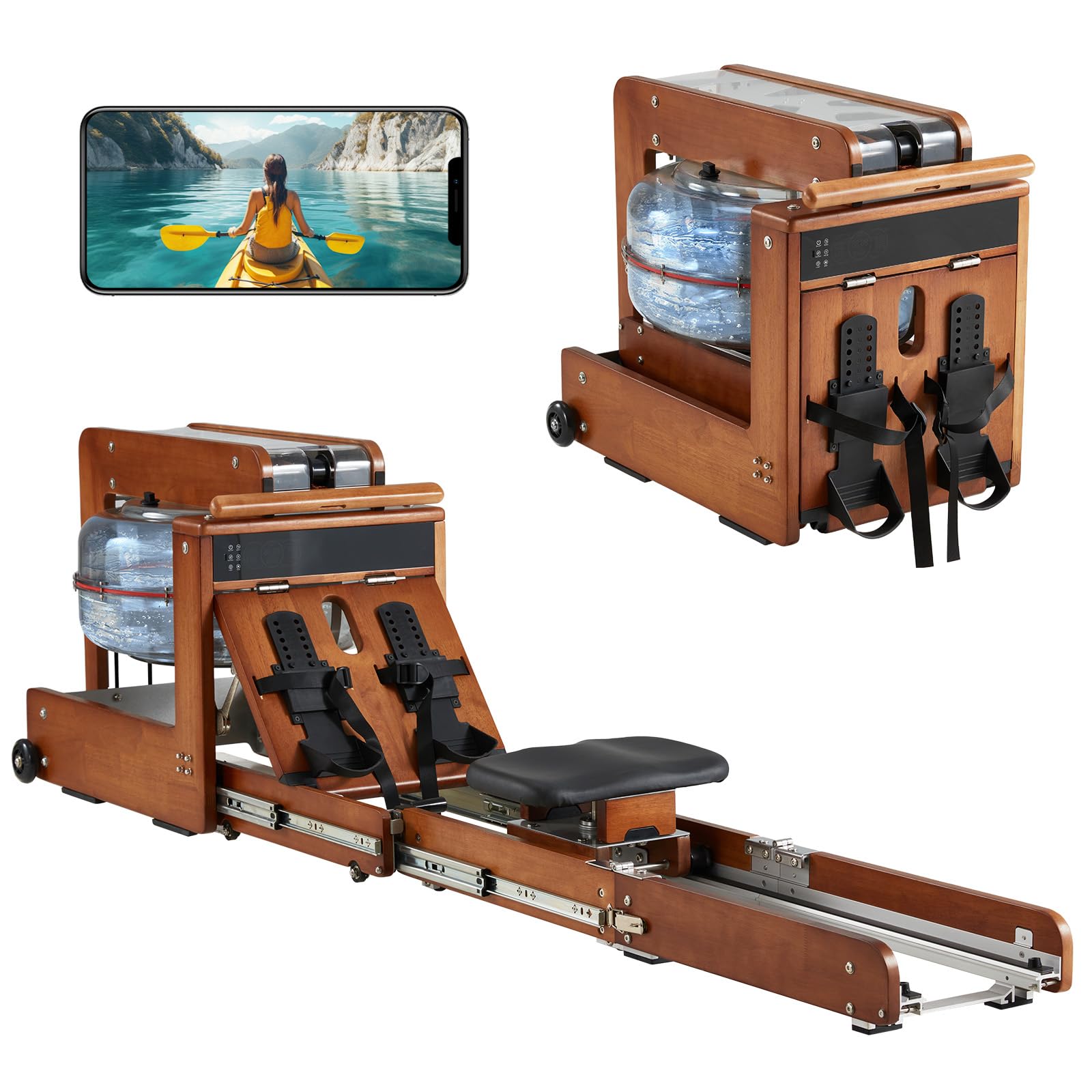 AECOJOY Water Rowing Machine - Touchscreen Smart Rower with Kinomap App ...