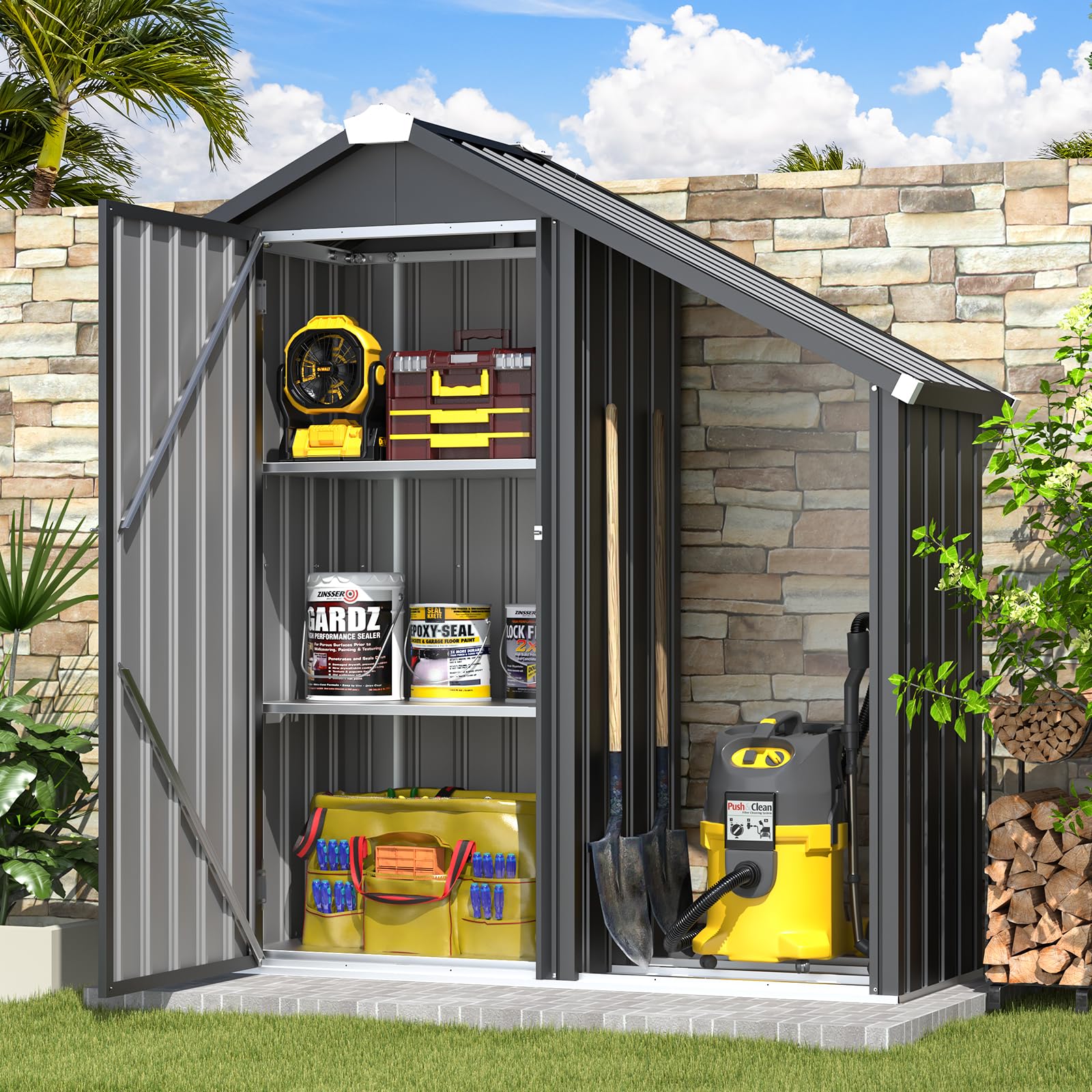 Lean To Outside Racking AECOJOY Outdoor Storage Cabinet Waterproof with Shelves and Lean to Op