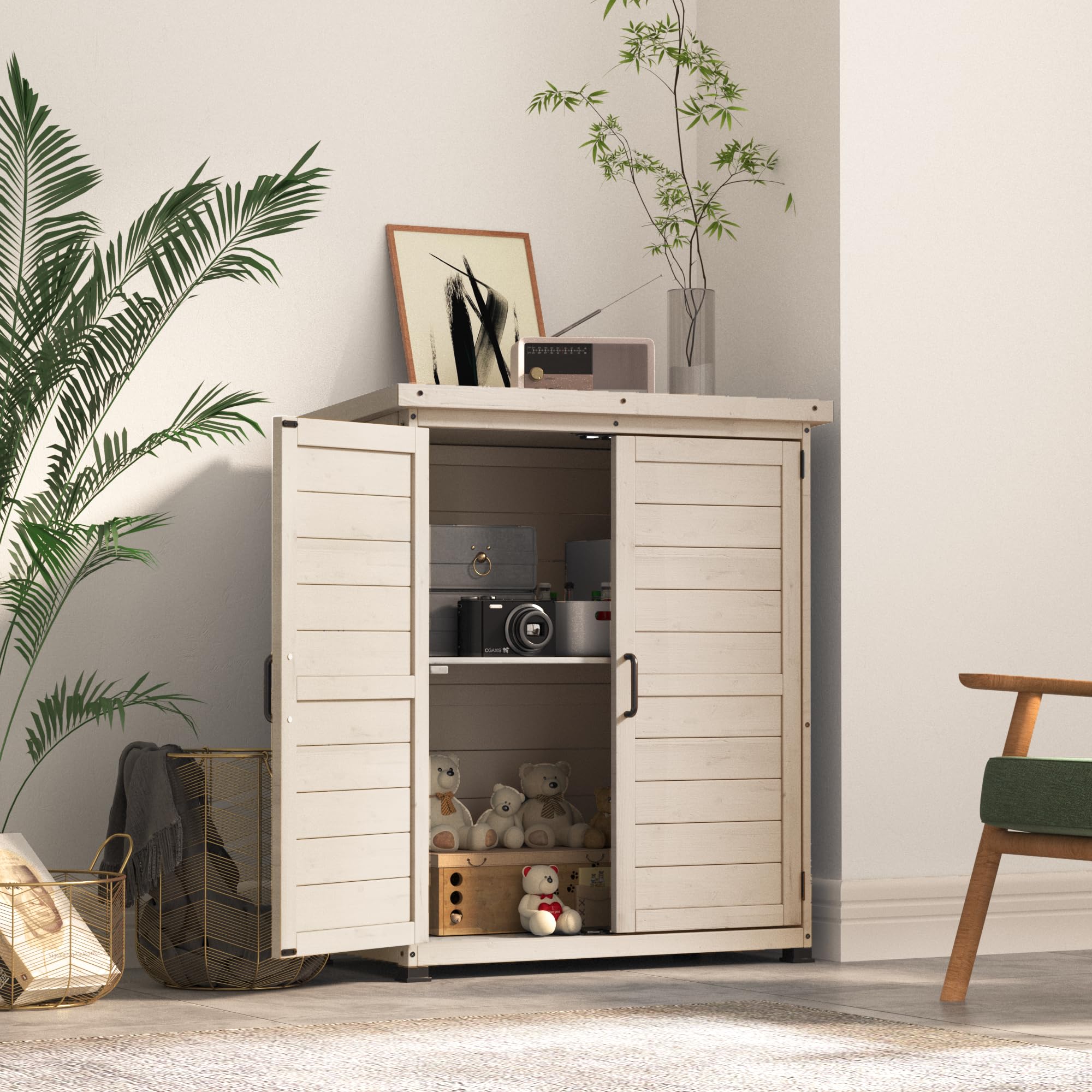 AECOJOY Beige Outdoor Storage Cabinet Garden Potting Bench