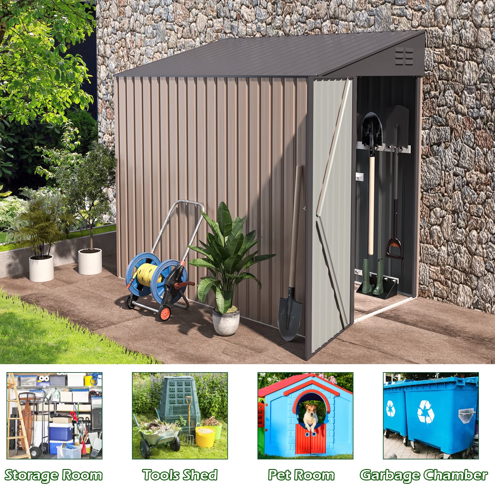 Lean To Outside Racking AECOJOY 4'x7' Lean to Shed Outdoor Storage Shed, Gray