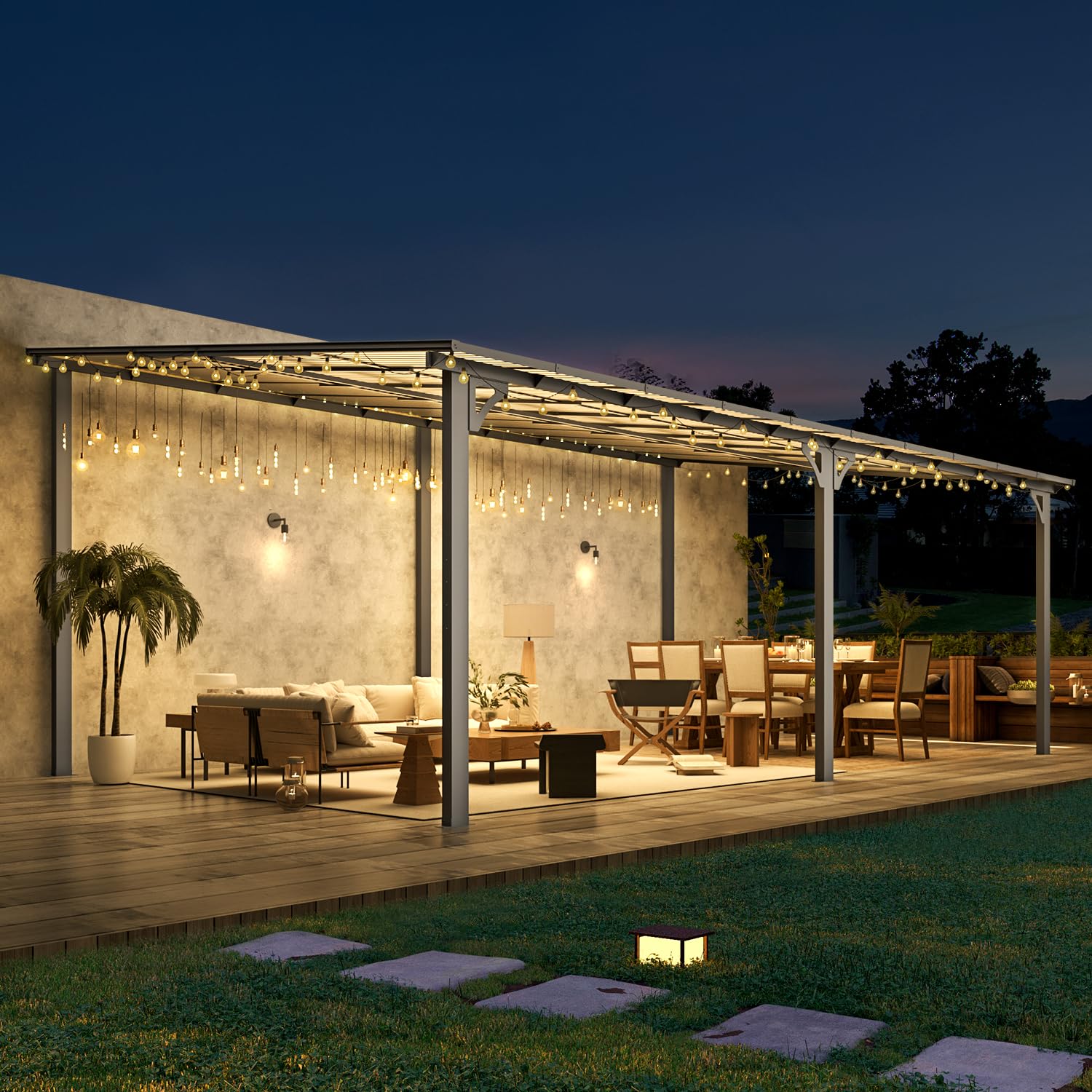 AECOJOY 20'x12' Wall Mounted Gazebos Pergola, Dark
