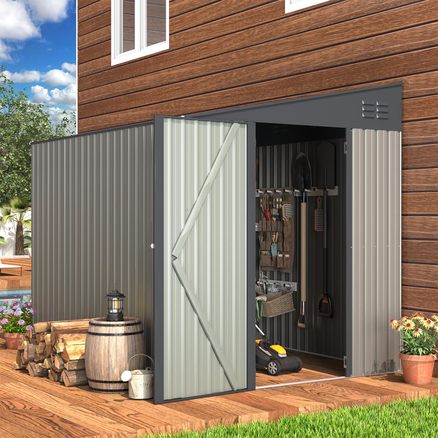 AECOJOY 6'x8' Lean to Shed Outdoor Storage Shed, Gray – Compact and ...