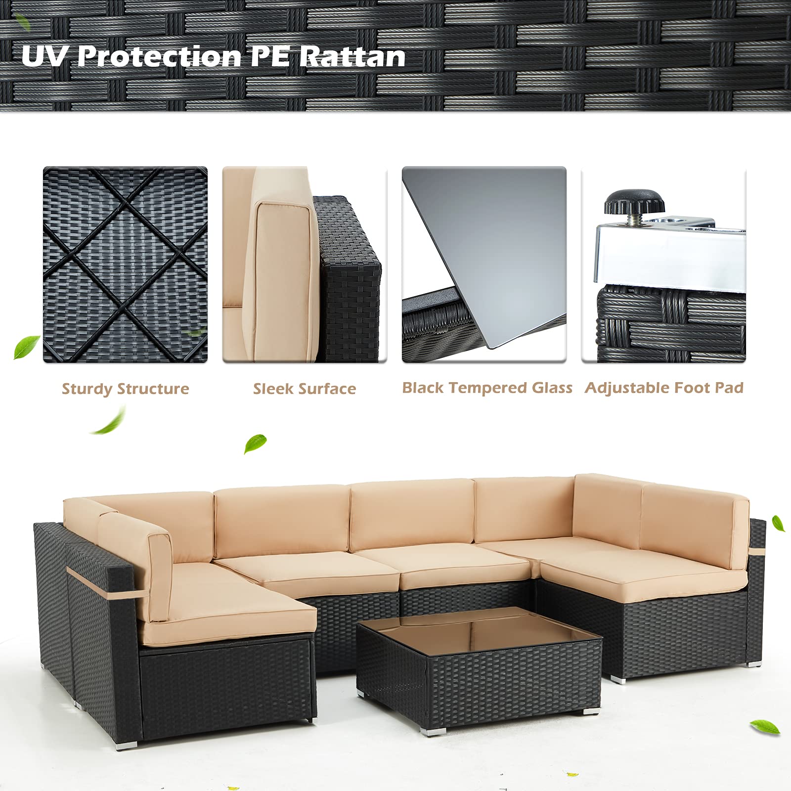 7-Piece Patio Furniture Set, Outdoor Sectional With Thick Cushions
