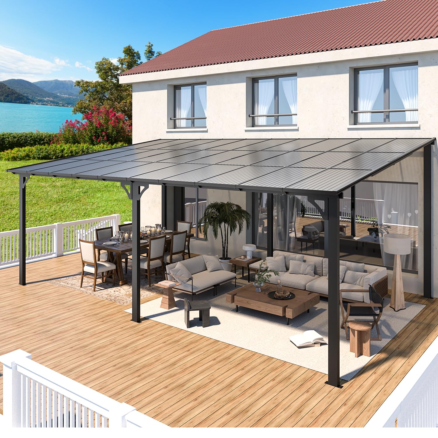 AECOJOY 20'x12' Wall Mounted Gazebos Pergola, Dark