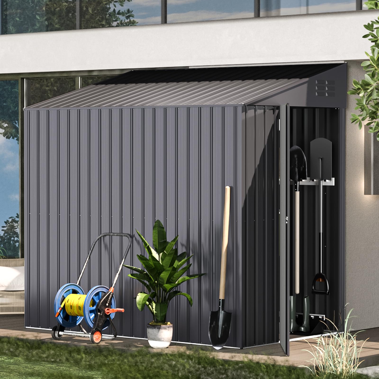 Lean To Outside Racking AECOJOY 4'x7' Lean to Shed Outdoor Storage Shed, Dark Gray