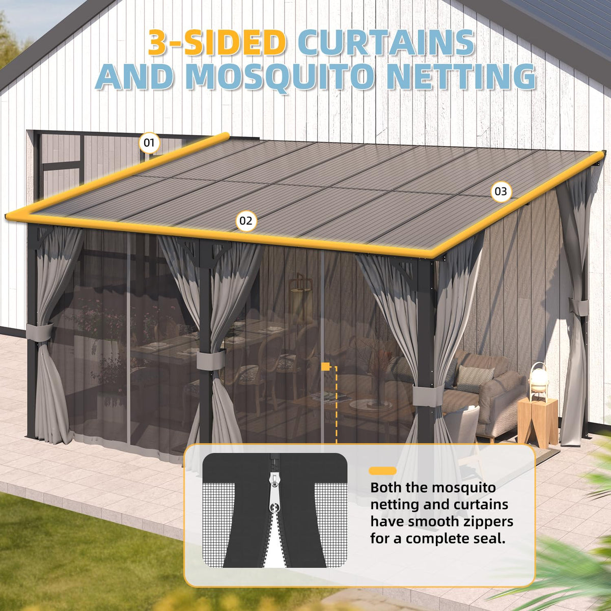 AECOJOY 16'x10' Wall Gazebo with Curtains and Mosquito Netting, Gray ...