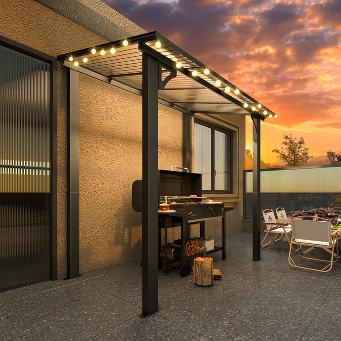 AECOJOY 8' x 5' Wall Mounted Gazebos Pergola, Dark