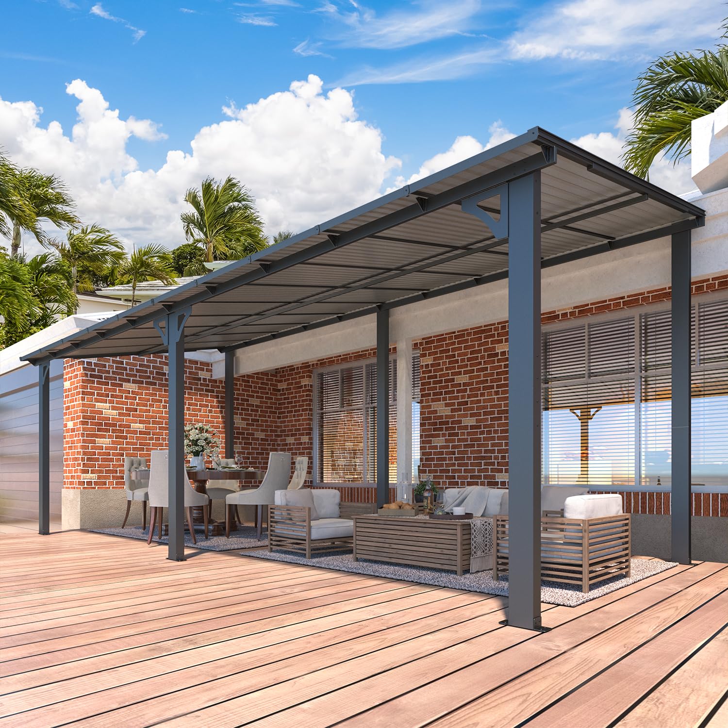 AECOJOY 20'x8' Wall Mounted Gazebos Pergola, Dark