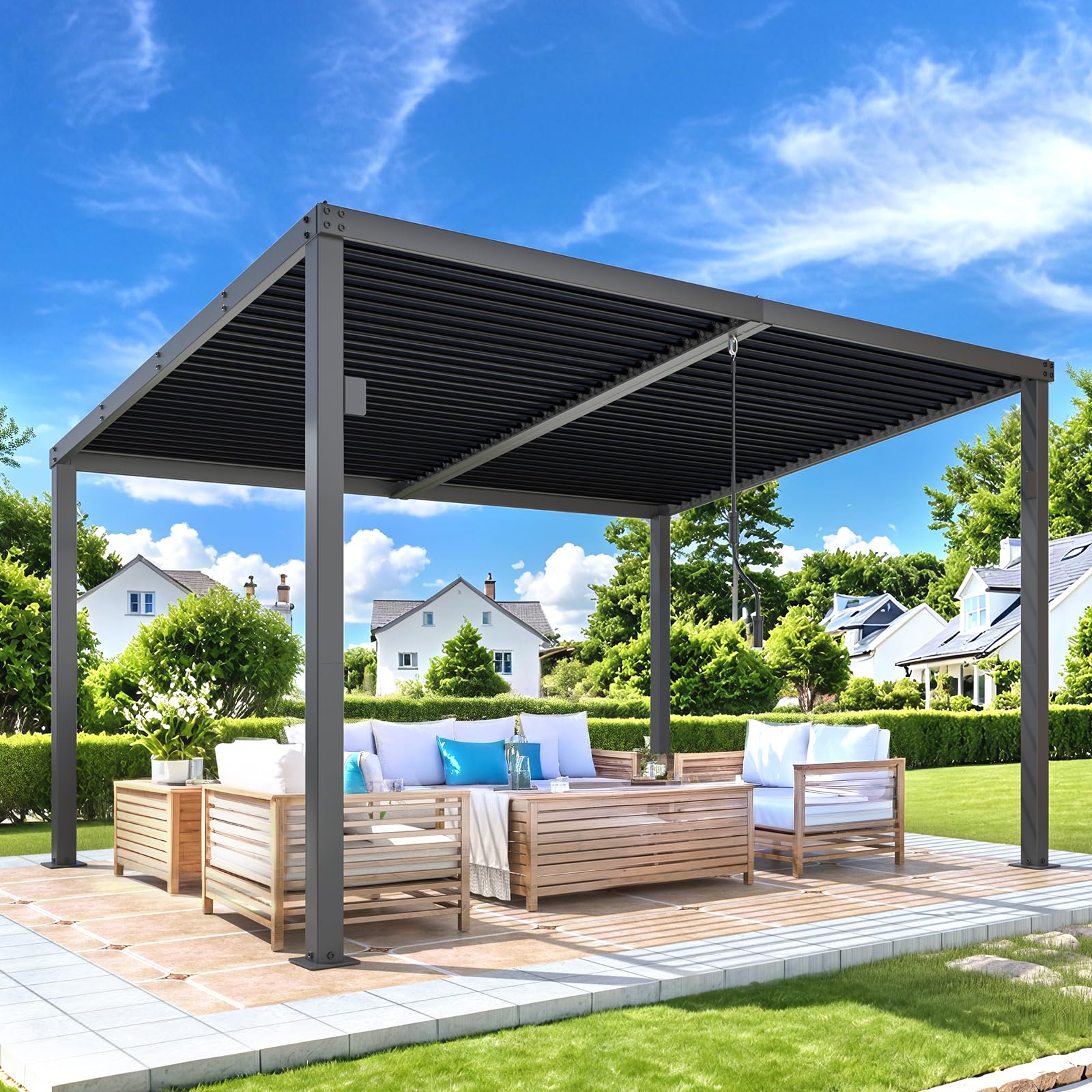 AECOJOY 13'x10' Louvered Gazebo Pergola - Adjustable Hardtop Wall ...