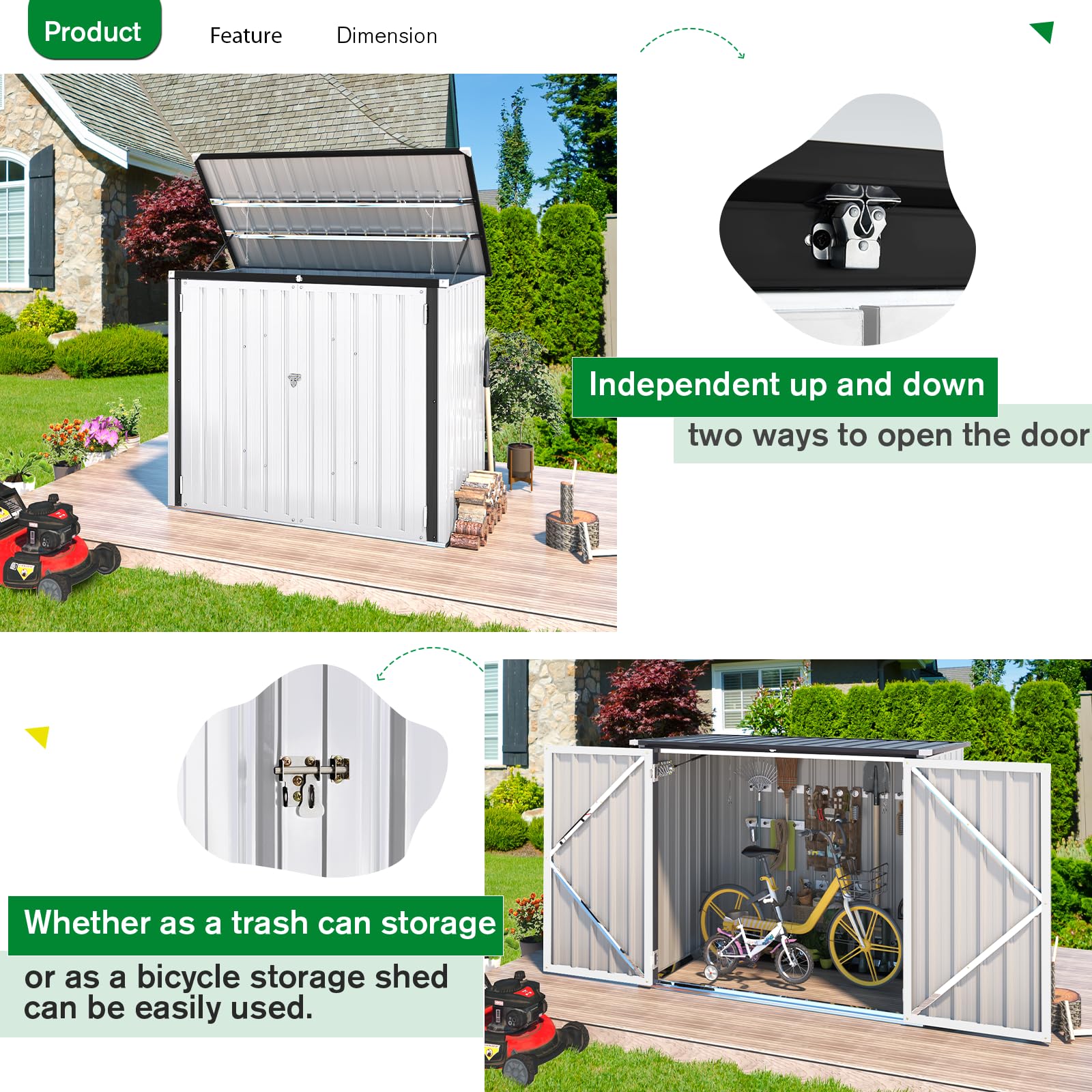 Horizontal Trash Rack AECOJOY 3'x5' Outdoor Horizontal Trash Can Storage Shed, White ...